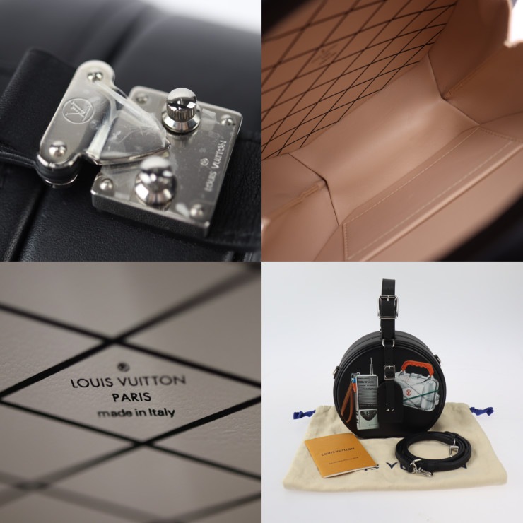 超美品 ルイ ヴィトン プティット ボワット シャポー ショルダーバッグ M43659 レザー ブラック プリント柄【本物保証】 超美品 ルイ ヴィトン プティット ボワット シャポー ショルダーバッグ M43659 レザー ブラック プリント柄【本物保証】