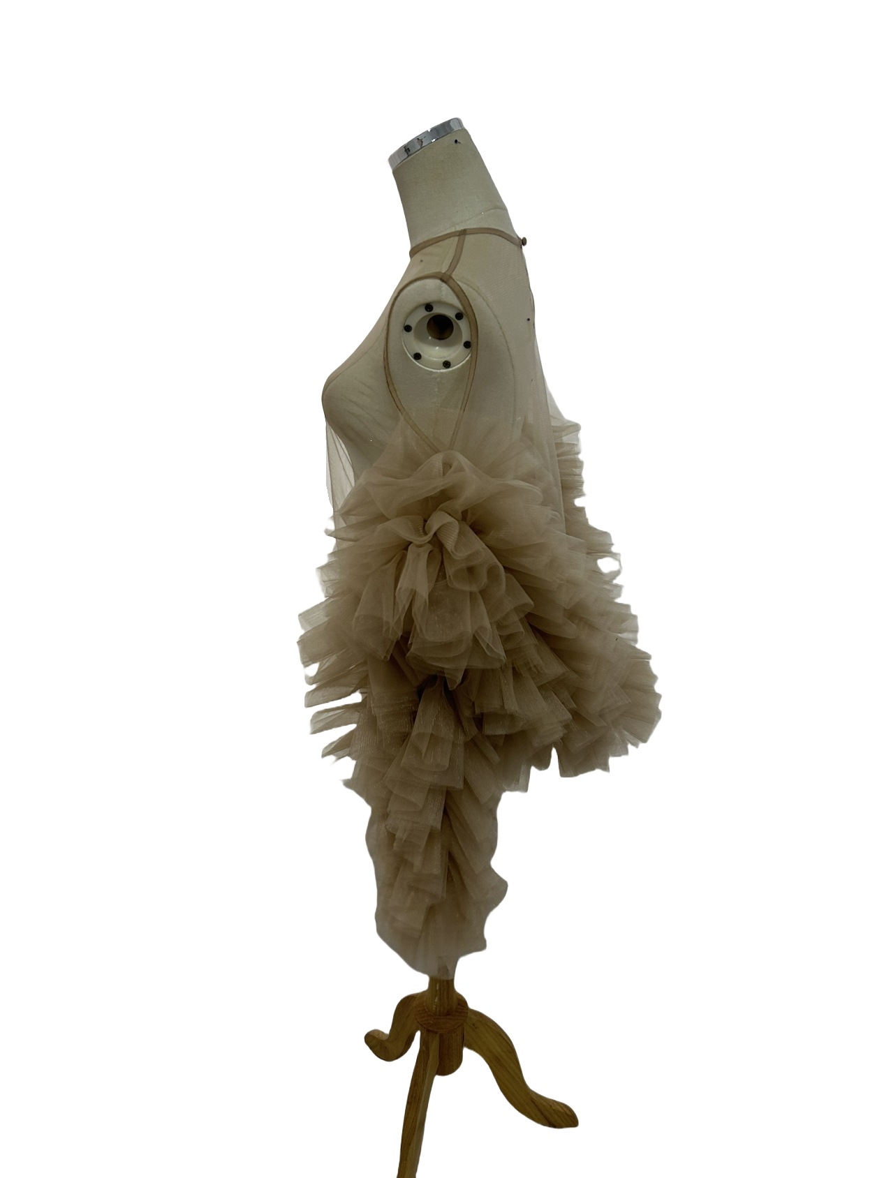 トップス カーキ色 ベージュボレロ　ドレスアレンジ　シースルー ふわふわ袖 ラッフルフリル 前撮り