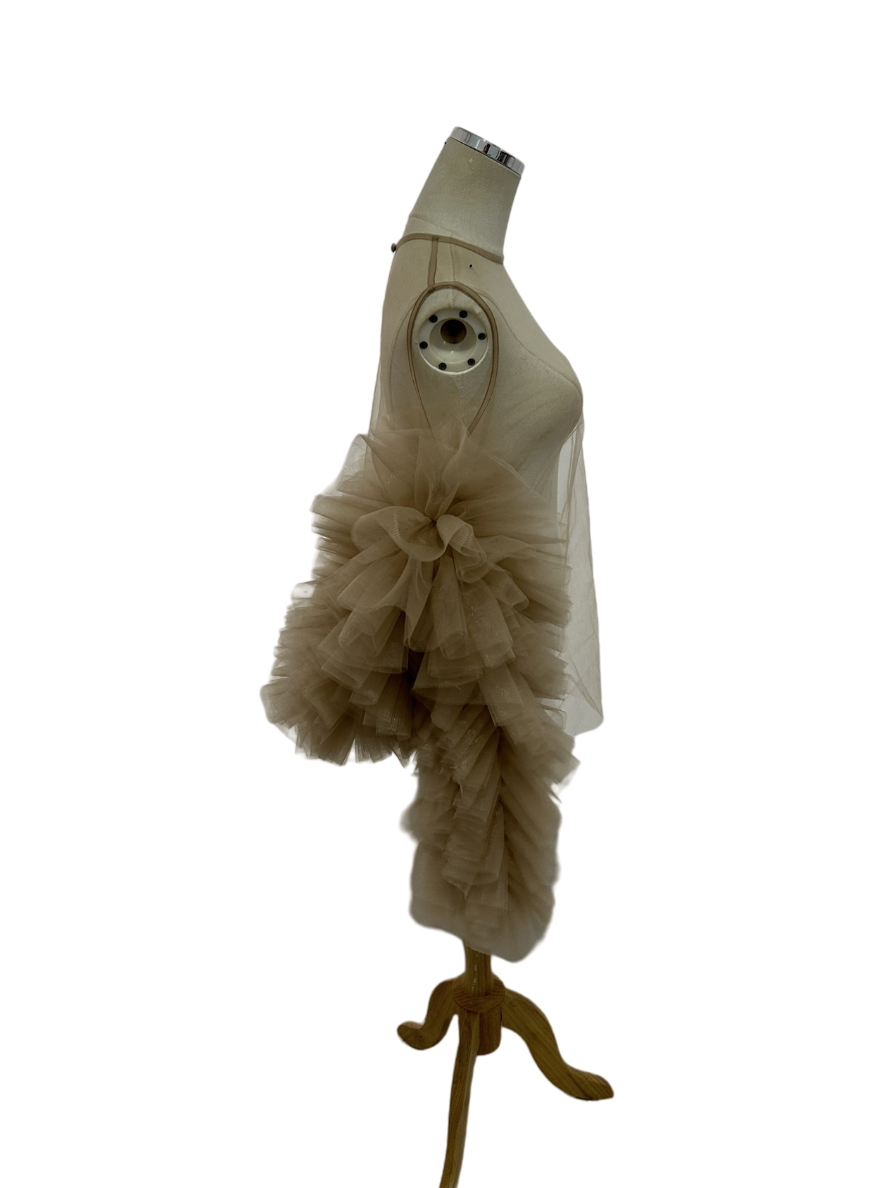 トップス カーキ色 ベージュボレロ　ドレスアレンジ　シースルー ふわふわ袖 ラッフルフリル 前撮り