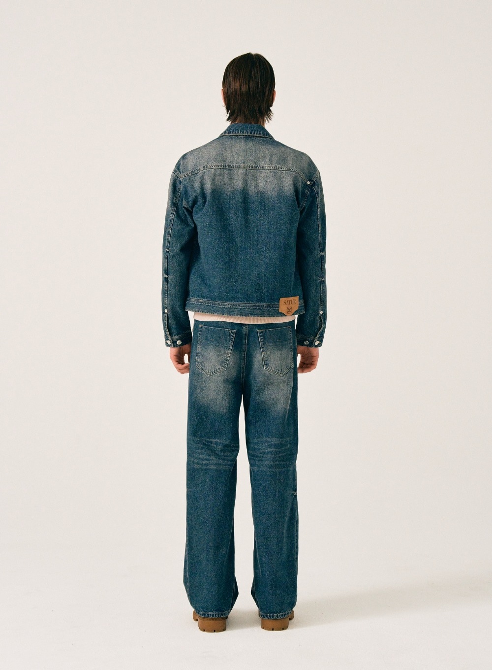 SATUR】 SYMBOL BROOCH DENIM TRUCKER JACKET : UNION WASHED BLUE