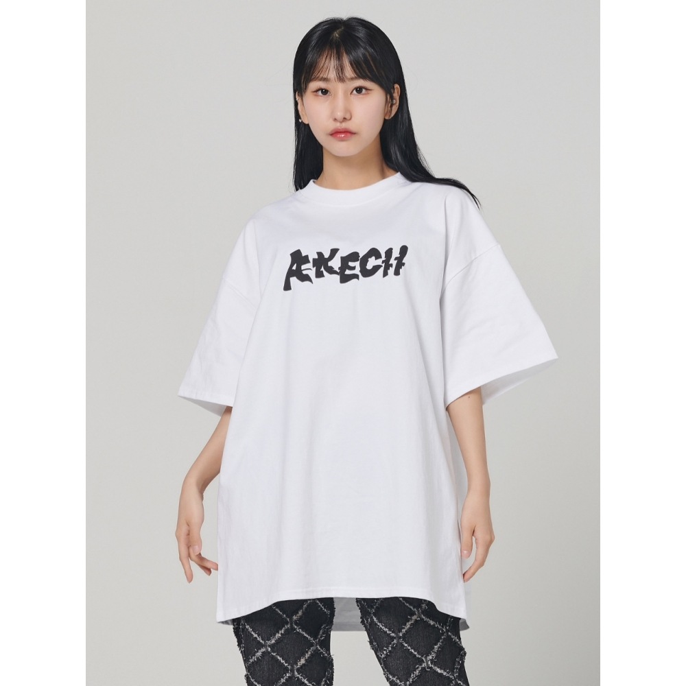 AKECII オーバーフィット エンボ ハーフ T シャツ ホワイト