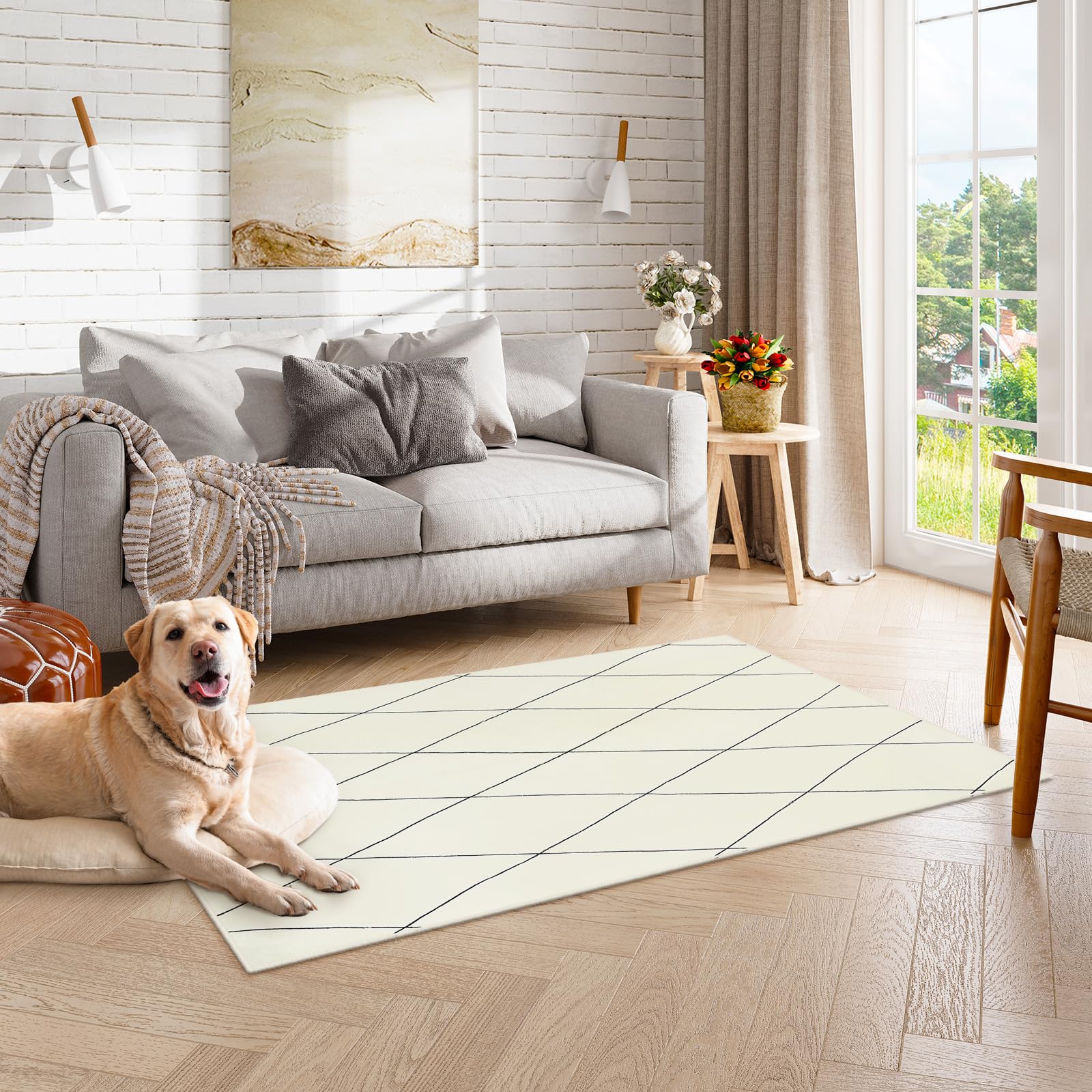 HAOCOO カーペット 洗える 120х160cm 北欧風 ラグ ホットカーペット対応 幾何学柄 約1.5畳 ふわふわ 滑り止め 防音 抗菌防臭 リビング ダイニング ラグマット オールシーズン適用