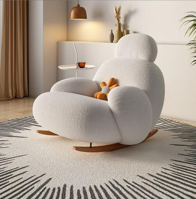 風 大きな白い椅子　素敵な小さなソファー　シングルロッキングチェア　ソファ　シンプル　バルコニー