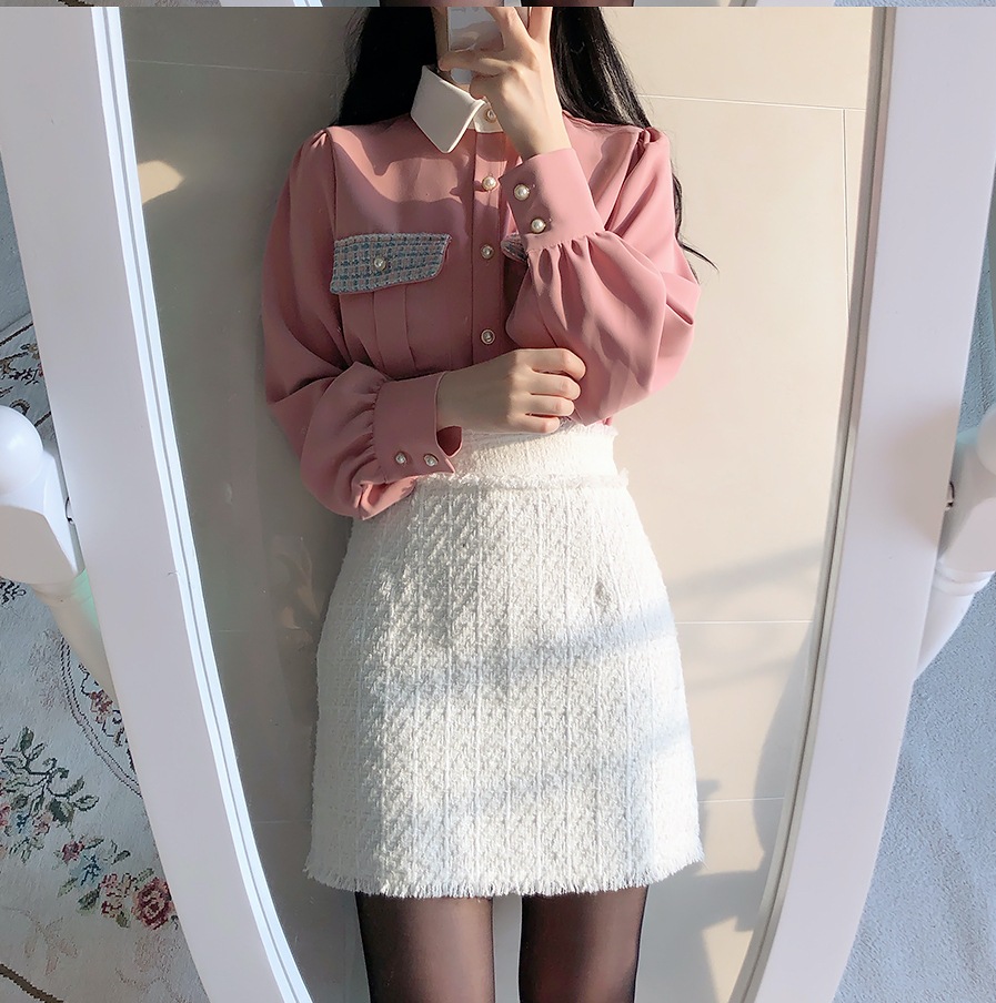 2カラー トップス レディース ブラウス シャツ 襟付き 角襟 長袖 ボタン ブラウス ホワイト ピンク 刺繍 カジュアル レトロ 女の子らしい ガーリー キュート こなれ感 大人 かわいい 可愛い