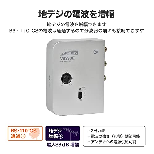 日本アンテナ 4K8K対応 卓上型ブースター 地デジ増幅 33dB型 2出力