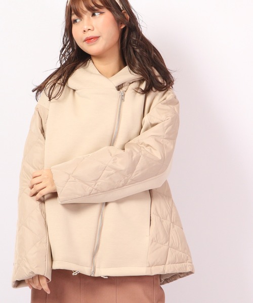 ダウン ダウンジャケット a.n.l ダンボールニット切り替え ダウンジャケット レディース