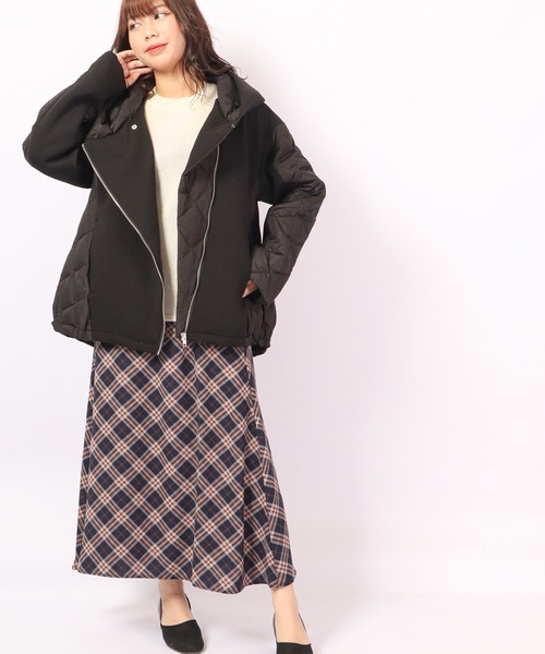 ダウン ダウンジャケット a.n.l ダンボールニット切り替え ダウンジャケット レディース