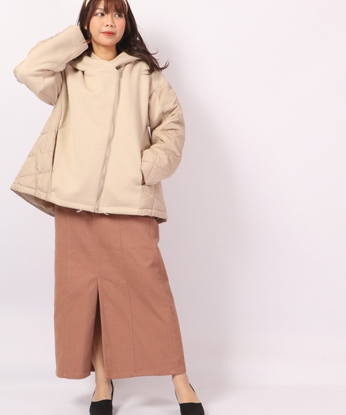 ダウン ダウンジャケット a.n.l ダンボールニット切り替え ダウンジャケット レディース