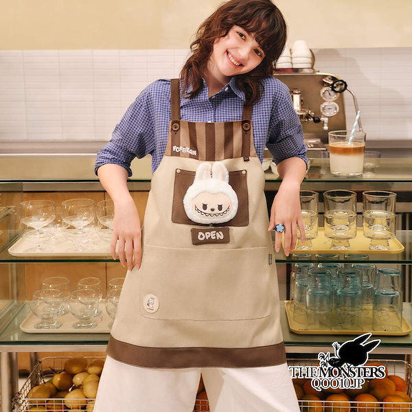 ラブブ　エプロン　ポップマート Qoo10] LABUBU POP BEAN エプロン コーヒーファ