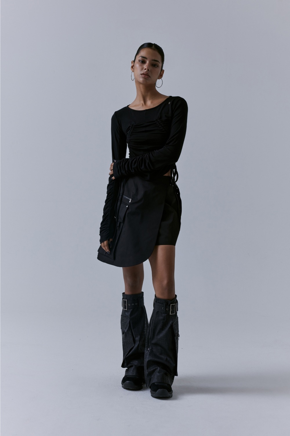 [TREEMINGBIRD]★ Multi String Shirring Long Sleeve (2色) TREEMINGBIRD】 MULTI STRING SHIRRING LONG SLEEVE : BLACK T
