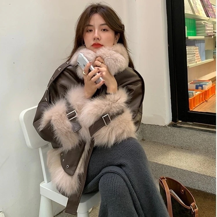 【国内発送 急速出荷】2023秋 冬新作レディース皮ジャンパー毛皮アウターショット丈-62