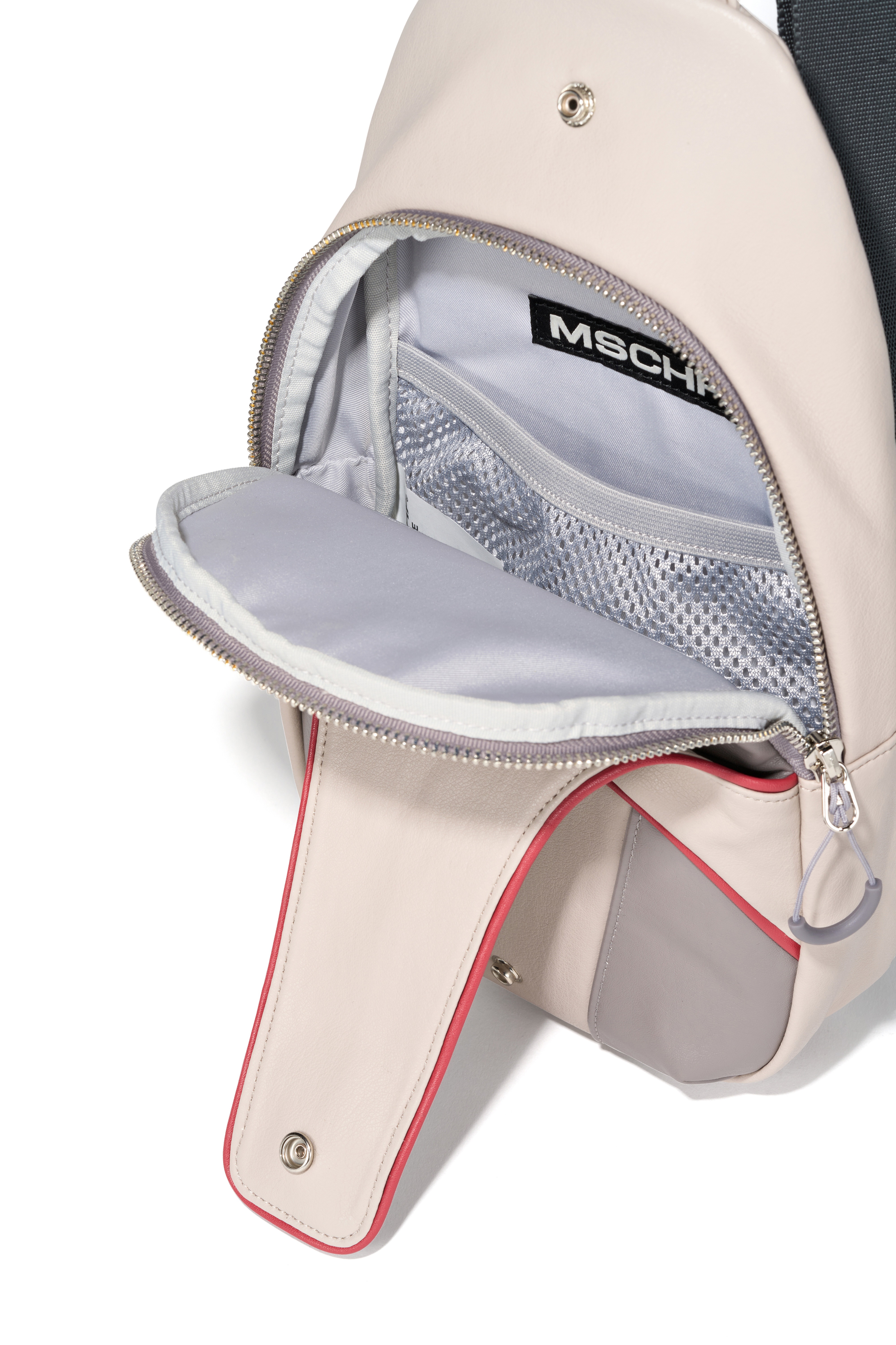 ショルダーバッグ・ポシェット MISCHIEF FOLDABLE LEATHER SLING BAG PINK BEIGE/PURPLE GREY MISCHIEF】 FOLDABLE LEATHER SLING BAG : PINK BEIGE/PURPLE
