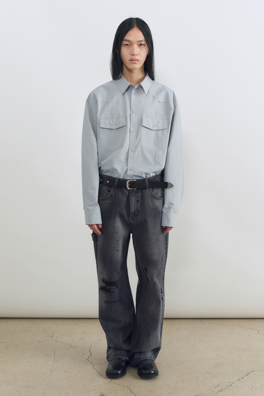 【INSILENCE】 DESTROYED PAINTED DENIM PANTS : BLACK 【INSILENCE】 DESTROYED PAINTED DENIM PANTS : BLACK