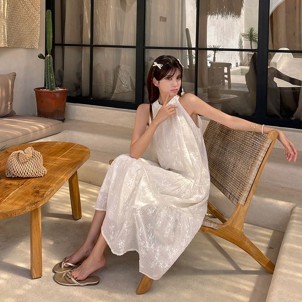 (Vivarup) 花刺繍ホルターネックワンピース OP19919F アイボリーリボンシンプルボディカバーサマーデイリールックバケーションリゾートルック