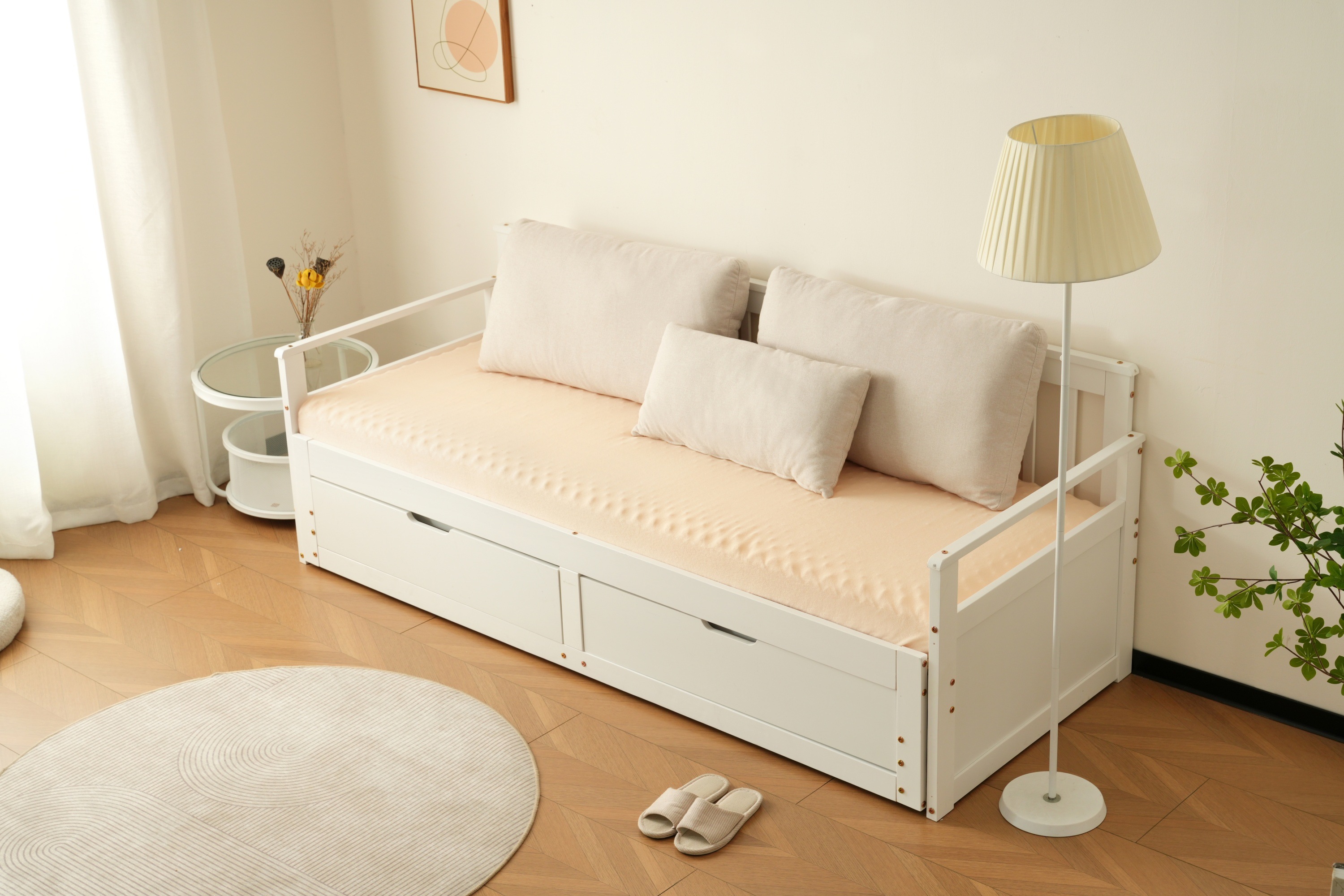 国内発送!ソファベッド ディベッド 伸長式ベッド 木製 引き出し付き 収納付き おしゃれ 2way 天然木 パイン材 すのこ仕様A66【ホワイト】 国内発送!ソファベッド ディベッド 伸長式ベッド 木製 引き出し付き 収納付き おしゃれ 2way 天然木 パイン材 すのこ仕様A66【ホワイト】