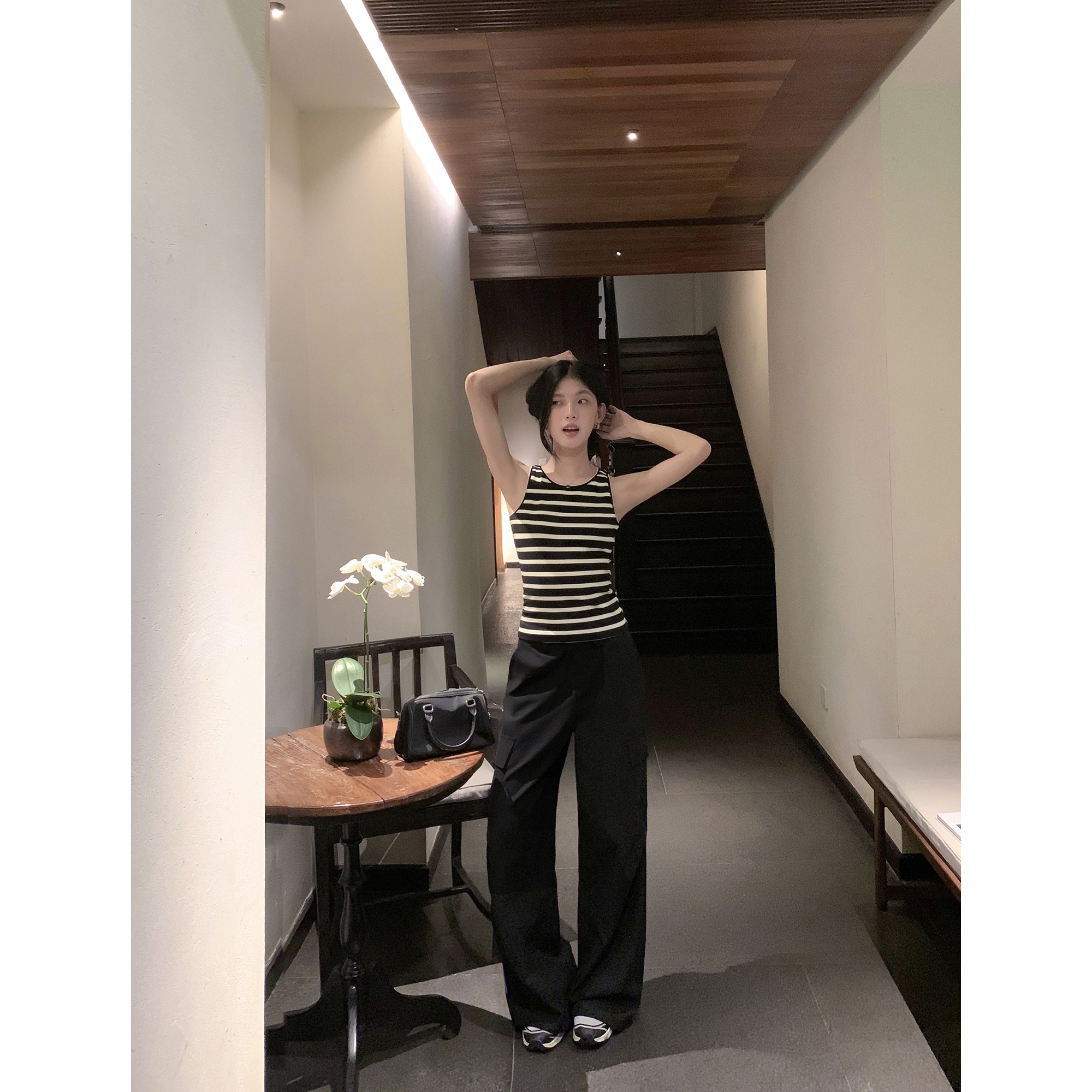 マルバンブラックカジュアルパンツレディーステンセルコットンルーズスリムモップパンツローライズパンツ マルバンブラックカジュアルパンツレディーステンセルコットンルーズスリムモップパンツローライズパンツ