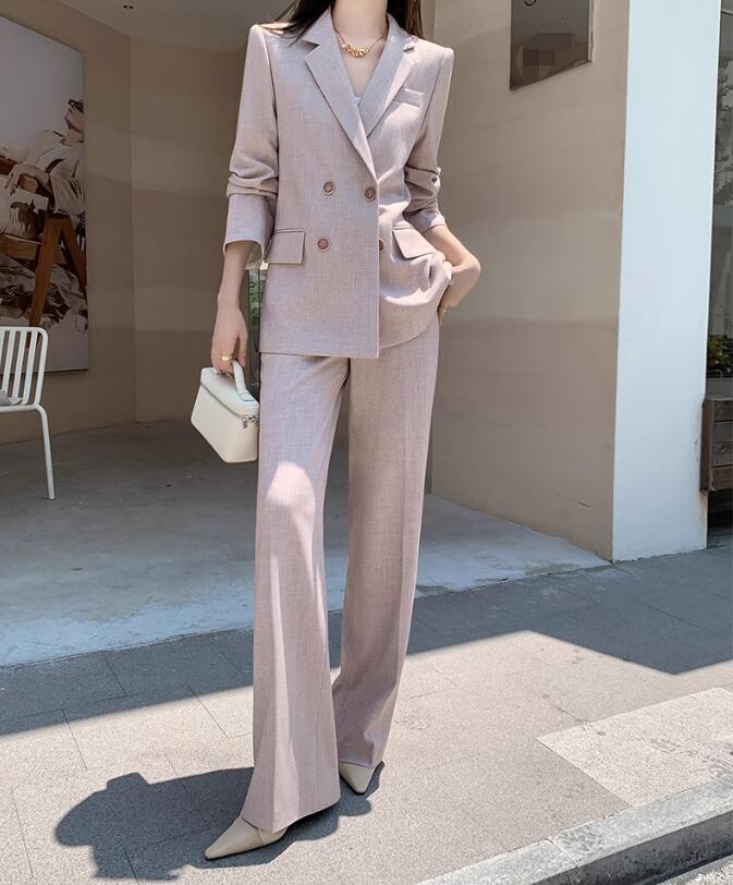 品質良い レディースビジネススーツ 通勤 OL 結婚式 ２点セット 「ロング丈コート+ガウチョパンツ」パンツスーツ ダブルスーツ 制服 フォーマル 着痩せ リクルートスーツ カジュアル 司会 宴会 女