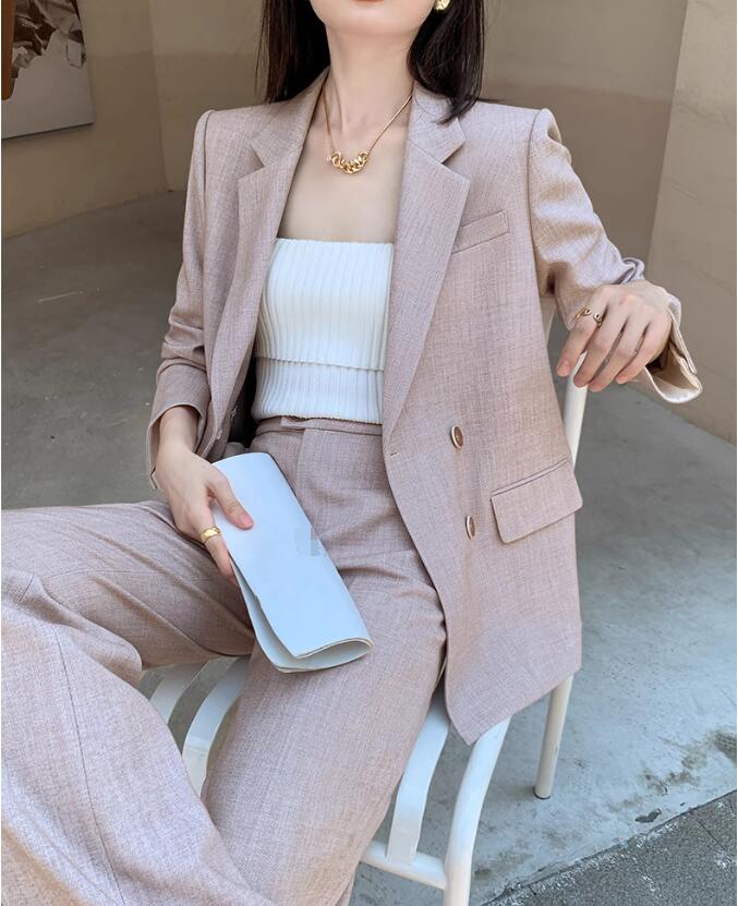 品質良い レディースビジネススーツ 通勤 OL 結婚式 ２点セット 「ロング丈コート+ガウチョパンツ」パンツスーツ ダブルスーツ 制服 フォーマル 着痩せ リクルートスーツ カジュアル 司会 宴会 女