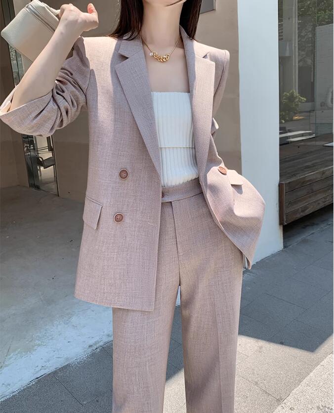 品質良い レディースビジネススーツ 通勤 OL 結婚式 ２点セット 「ロング丈コート+ガウチョパンツ」パンツスーツ ダブルスーツ 制服 フォーマル 着痩せ リクルートスーツ カジュアル 司会 宴会 女