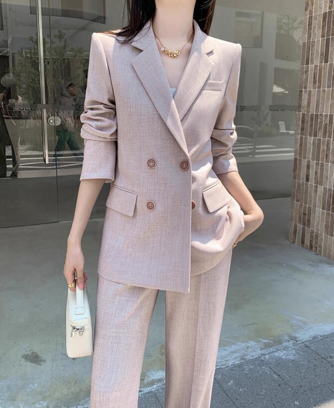 品質良い レディースビジネススーツ 通勤 OL 結婚式 ２点セット 「ロング丈コート+ガウチョパンツ」パンツスーツ ダブルスーツ 制服 フォーマル 着痩せ リクルートスーツ カジュアル 司会 宴会 女