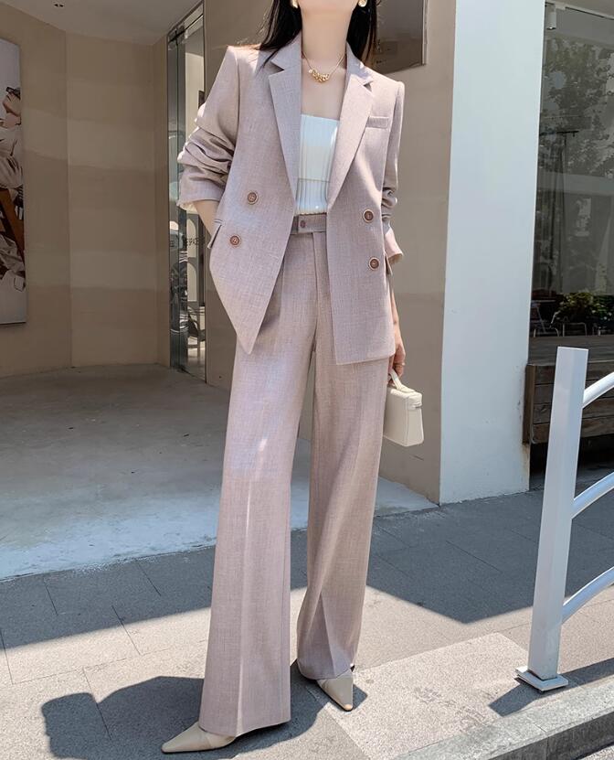 品質良い レディースビジネススーツ 通勤 OL 結婚式 ２点セット 「ロング丈コート+ガウチョパンツ」パンツスーツ ダブルスーツ 制服 フォーマル 着痩せ リクルートスーツ カジュアル 司会 宴会 女