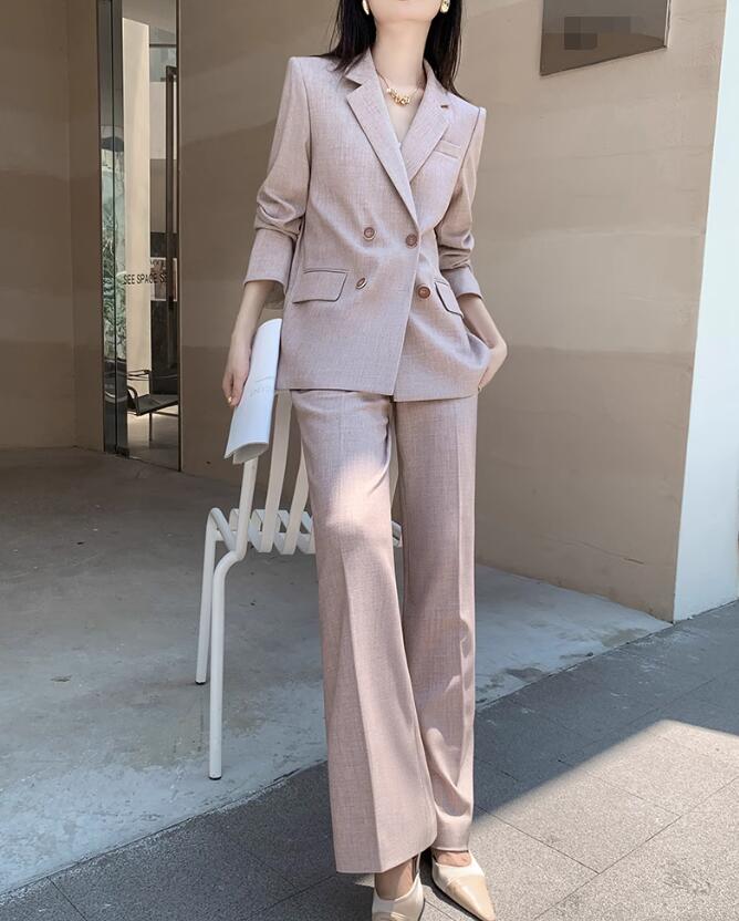 品質良い レディースビジネススーツ 通勤 OL 結婚式 ２点セット 「ロング丈コート+ガウチョパンツ」パンツスーツ ダブルスーツ 制服 フォーマル 着痩せ リクルートスーツ カジュアル 司会 宴会 女