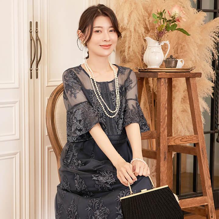 パーティードレス 結婚式 ワンピース ドレス 20代 30代 パーティドレス ロング レース 二次会 ロングドレス シフォン 刺繍 40代 50代 yj188590