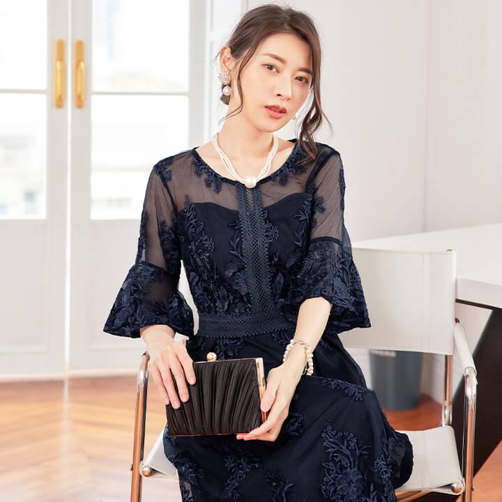 パーティードレス 結婚式 ワンピース ドレス 20代 30代 パーティドレス ロング レース 二次会 ロングドレス シフォン 刺繍 40代 50代 yj188590