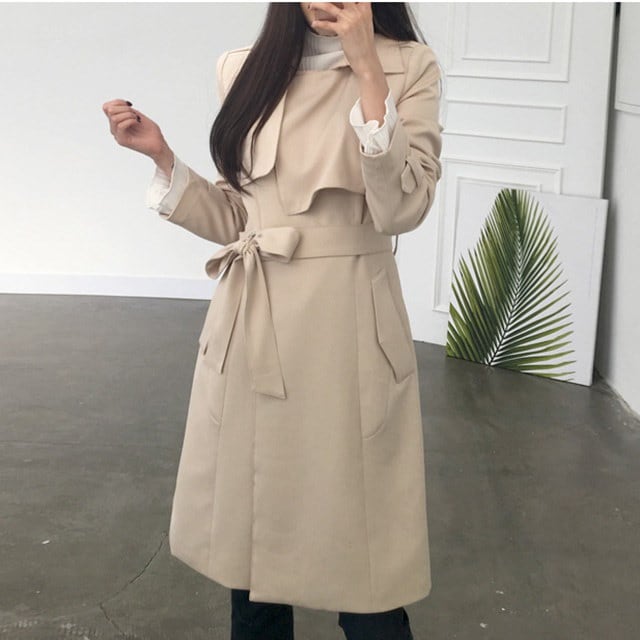 Long barbari woman Trench coat Beige black 21431 Daily look Long barbari woman Trench coat Beige black 21431 Daily look