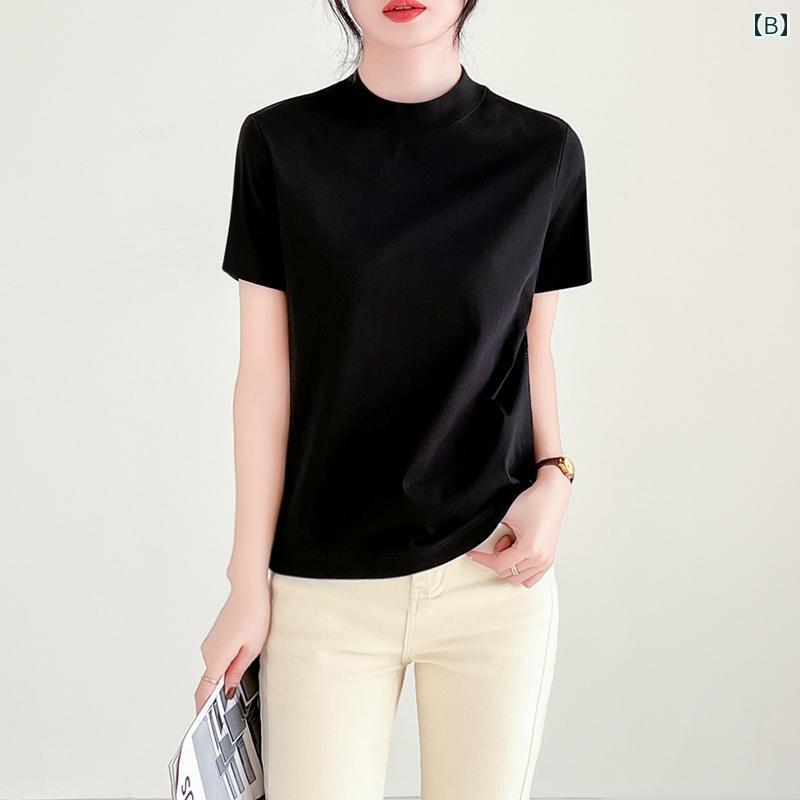 レディース トップス シンプル おしゃれ 夏型 小 ハイネック 半袖 綿 Tシャツ インナー 白 丸 襟 レディース トップス シンプル おしゃれ 夏型 小 ハイネック 半袖 綿 Tシャツ インナー 白 丸 襟