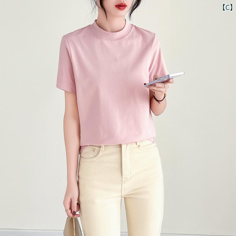 レディース トップス シンプル おしゃれ 夏型 小 ハイネック 半袖 綿 Tシャツ インナー 白 丸 襟 レディース トップス シンプル おしゃれ 夏型 小 ハイネック 半袖 綿 Tシャツ インナー 白 丸 襟