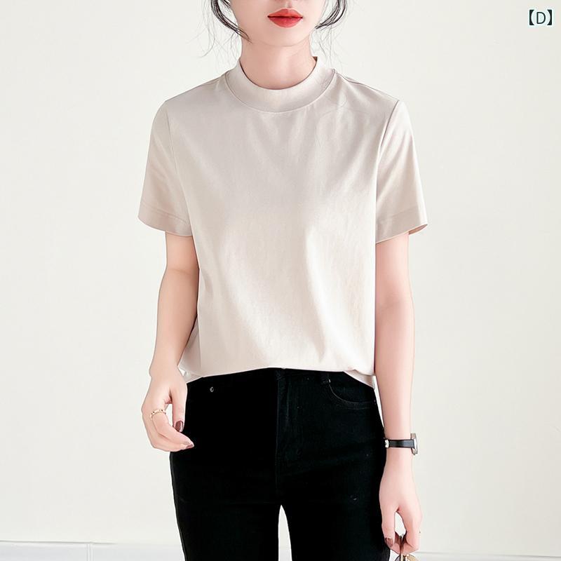 レディース トップス シンプル おしゃれ 夏型 小 ハイネック 半袖 綿 Tシャツ インナー 白 丸 襟 レディース トップス シンプル おしゃれ 夏型 小 ハイネック 半袖 綿 Tシャツ インナー 白 丸 襟