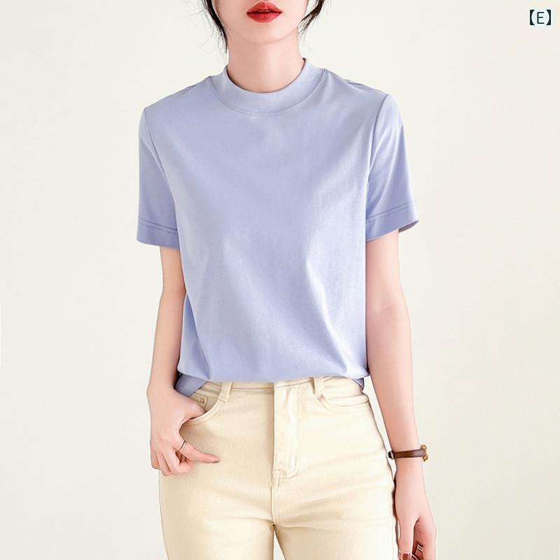 レディース トップス シンプル おしゃれ 夏型 小 ハイネック 半袖 綿 Tシャツ インナー 白 丸 襟 レディース トップス シンプル おしゃれ 夏型 小 ハイネック 半袖 綿 Tシャツ インナー 白 丸 襟