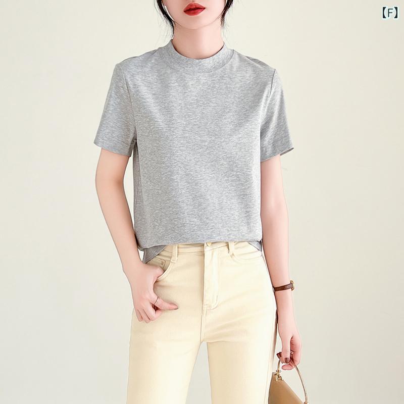 レディース トップス シンプル おしゃれ 夏型 小 ハイネック 半袖 綿 Tシャツ インナー 白 丸 襟 レディース トップス シンプル おしゃれ 夏型 小 ハイネック 半袖 綿 Tシャツ インナー 白 丸 襟