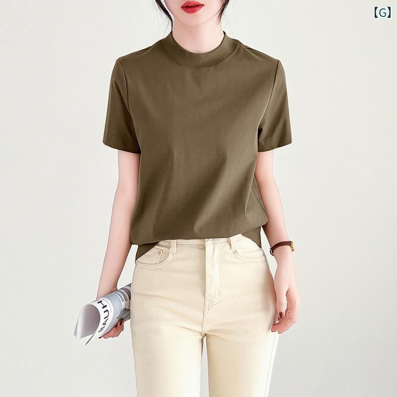 レディース トップス シンプル おしゃれ 夏型 小 ハイネック 半袖 綿 Tシャツ インナー 白 丸 襟 レディース トップス シンプル おしゃれ 夏型 小 ハイネック 半袖 綿 Tシャツ インナー 白 丸 襟