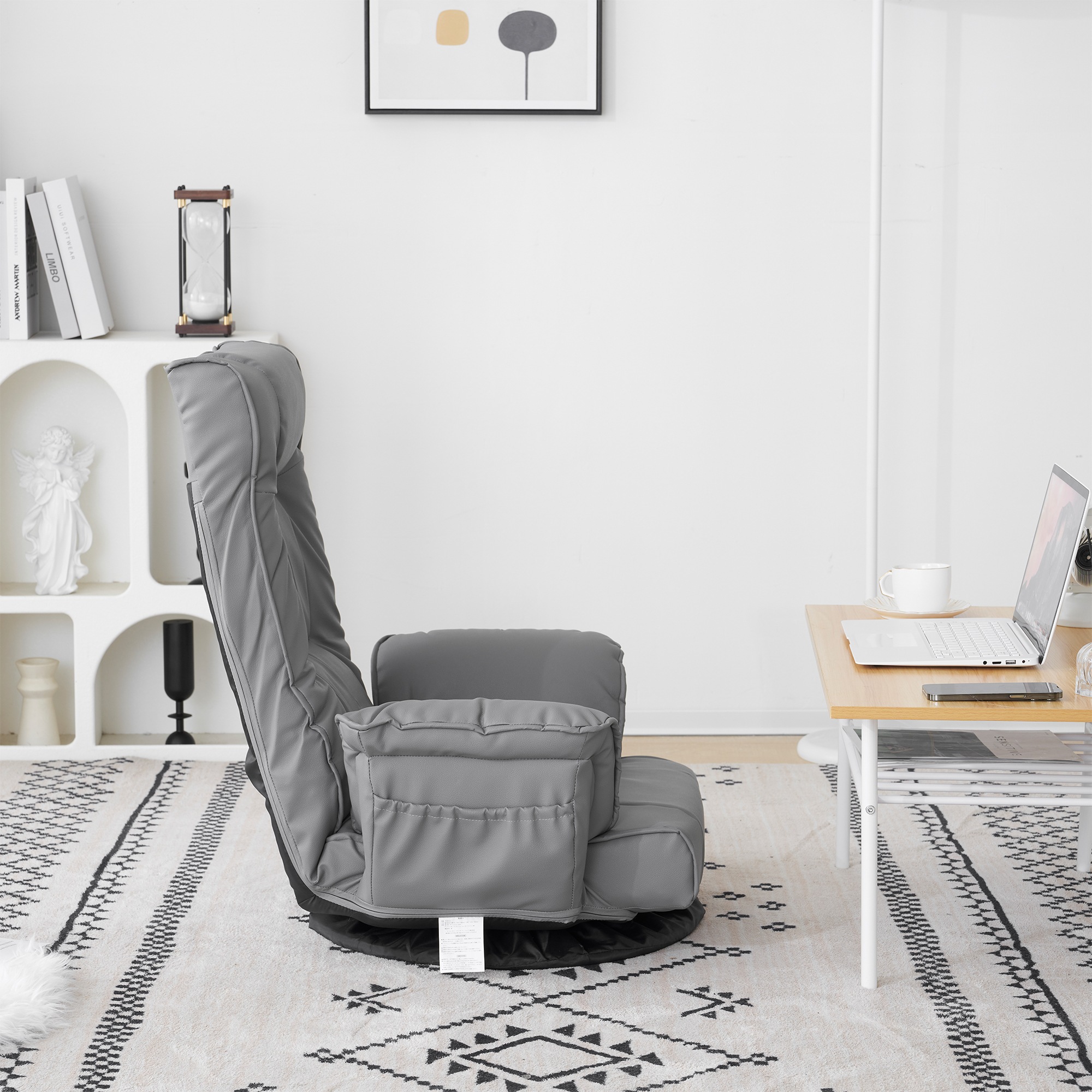 回転式座椅子 肘掛け ハイバック座いす リクライニング【ライトグレー】 座椅子 回転式 肘掛け ハイバック 座いす リクライニング 42段階 連動