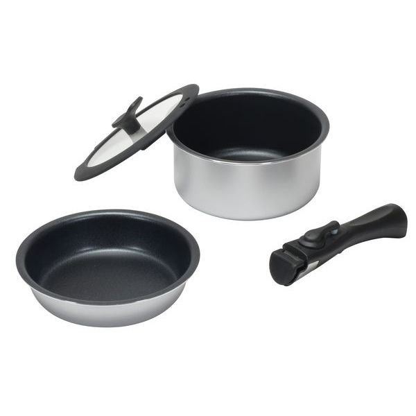 フライパン 片手鍋 取っ手の取れる調理器具セット チーノ ふっ素加工 IH対応 クックウェア4点セット