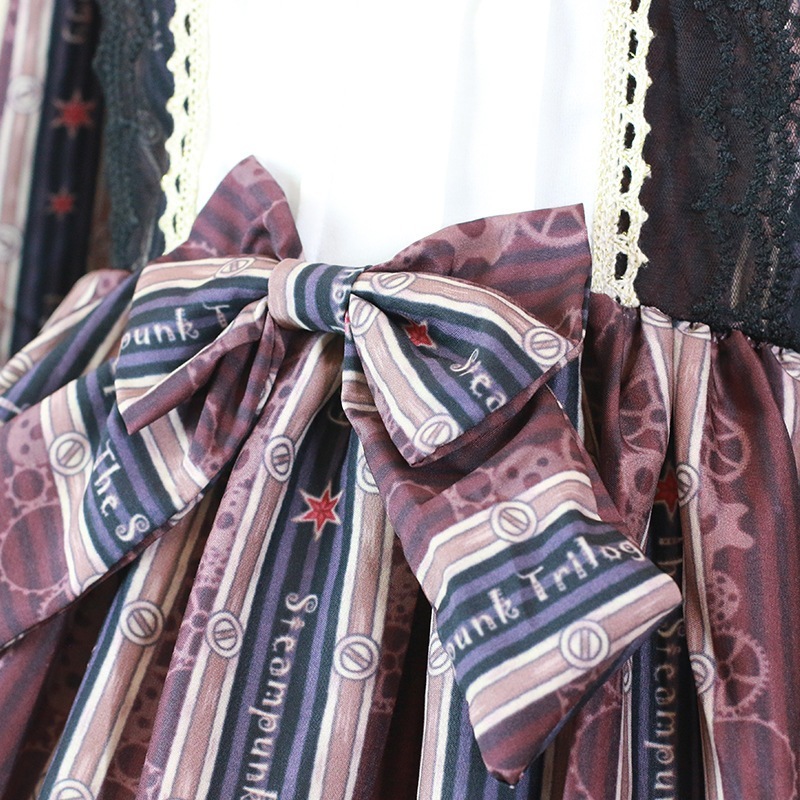 レトロなパンク風ドールエレガント少女長袖ワンピース ロリータワンピース