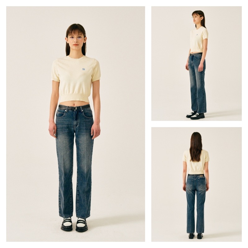 【SATUR】(W) Ely Flare Denim Pants - Union Washed Blue SATUR】 (W) ELY FLARE DENIM PANTS : UNION WASHED BLUE デニム