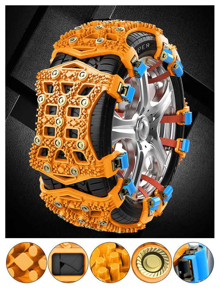 【送料無料】タイヤチェーン 非金属 スパイク 6本入 スノーチェーン ジャッキアップ不要 簡単 樹脂チェーン TPU 雪道 凍結 悪路 対応 事故防止 ハンドルロック アイスバーン スリップ 滑り止め