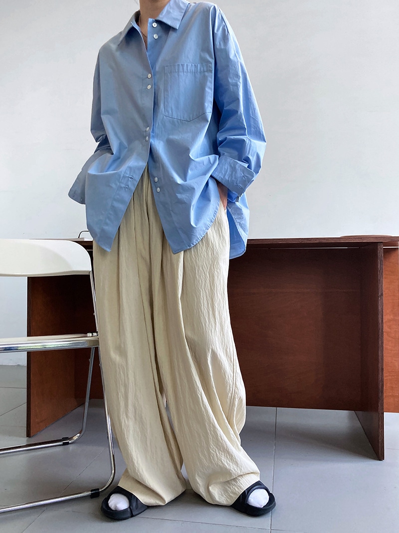 シャツ ブラウス 長袖 無地 シンプル オーバーサイズ ゆったり ロング ボタン ポケット カジュアル TKOR0040