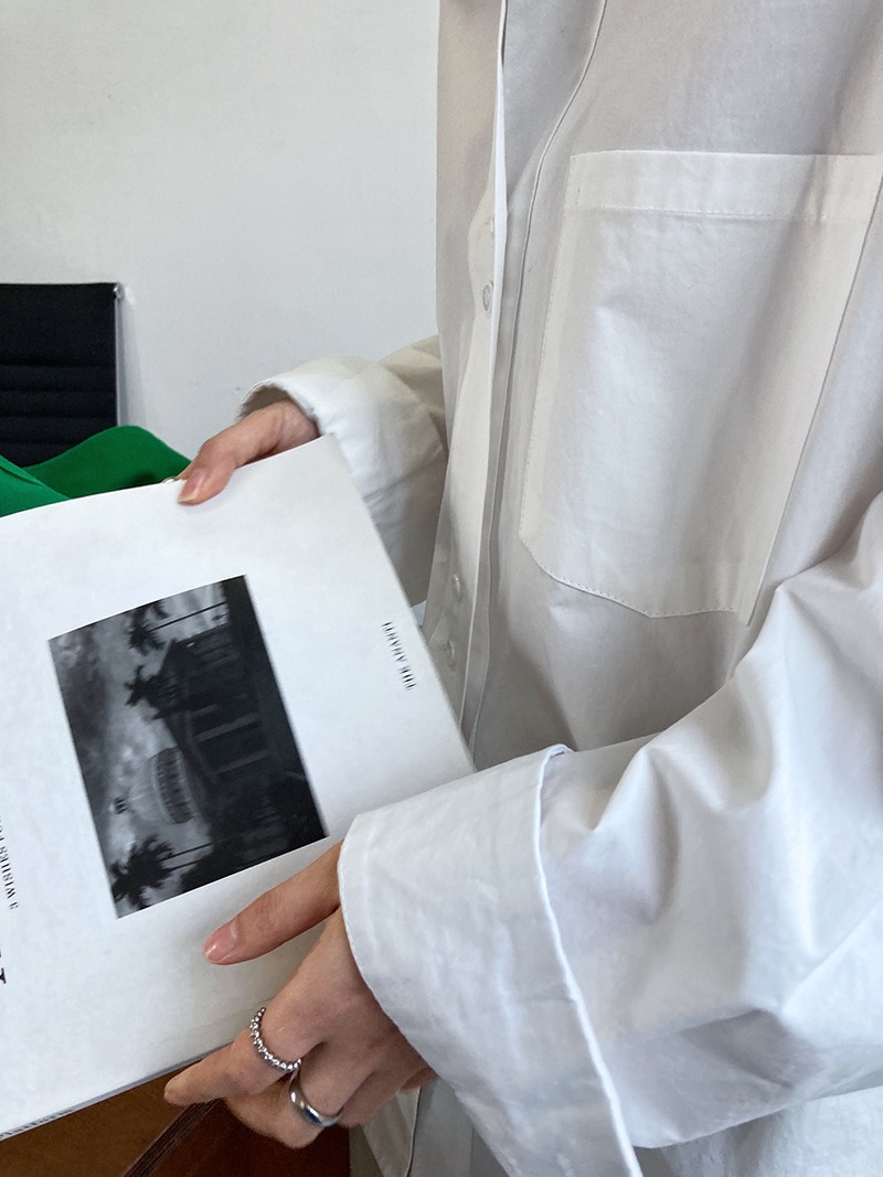 シャツ ブラウス 長袖 無地 シンプル オーバーサイズ ゆったり ロング ボタン ポケット カジュアル TKOR0040