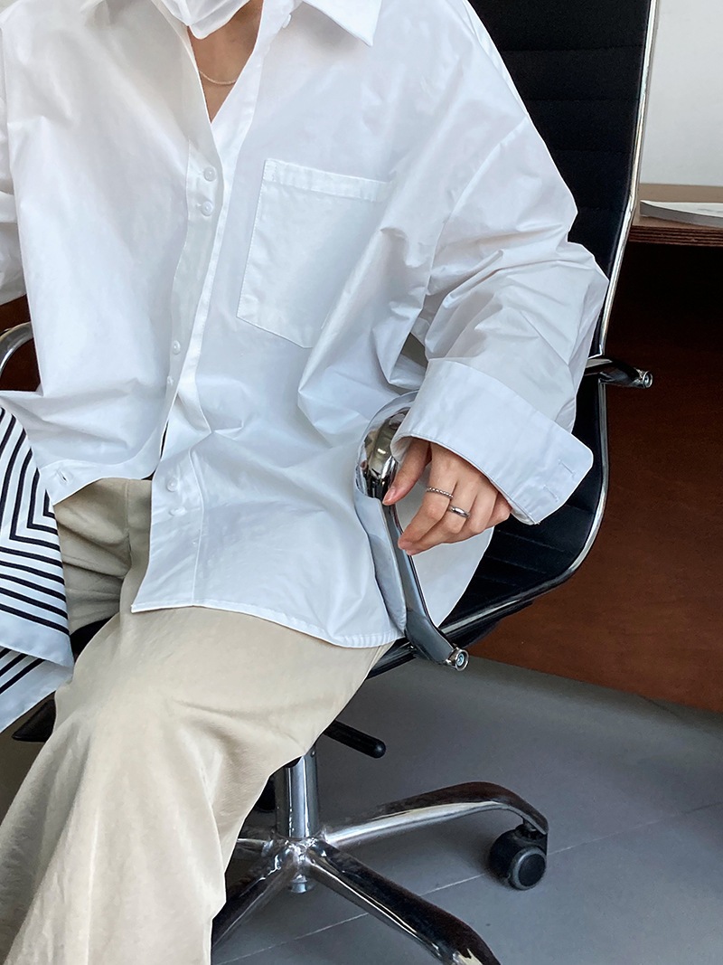 シャツ ブラウス 長袖 無地 シンプル オーバーサイズ ゆったり ロング ボタン ポケット カジュアル TKOR0040