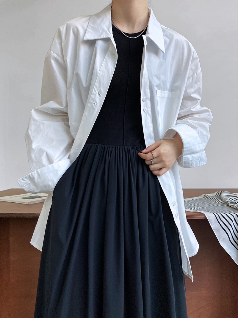 シャツ ブラウス 長袖 無地 シンプル オーバーサイズ ゆったり ロング ボタン ポケット カジュアル TKOR0040