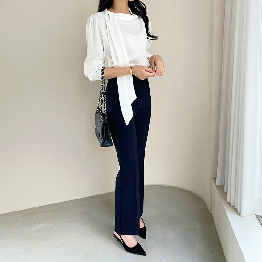 [メガ割りSALE]ワンボタンストレッチフレアスラックス