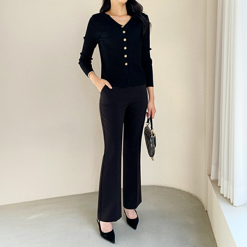 [メガ割りSALE]ワンボタンストレッチフレアスラックス