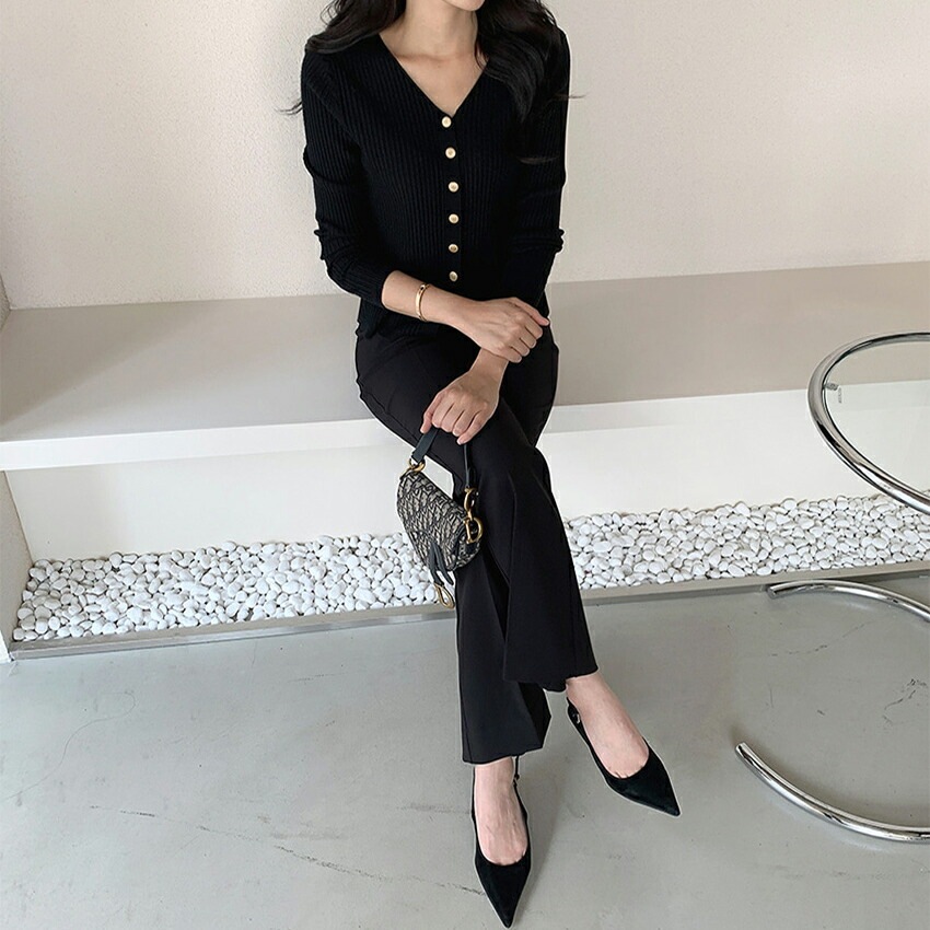 [メガ割りSALE]ワンボタンストレッチフレアスラックス