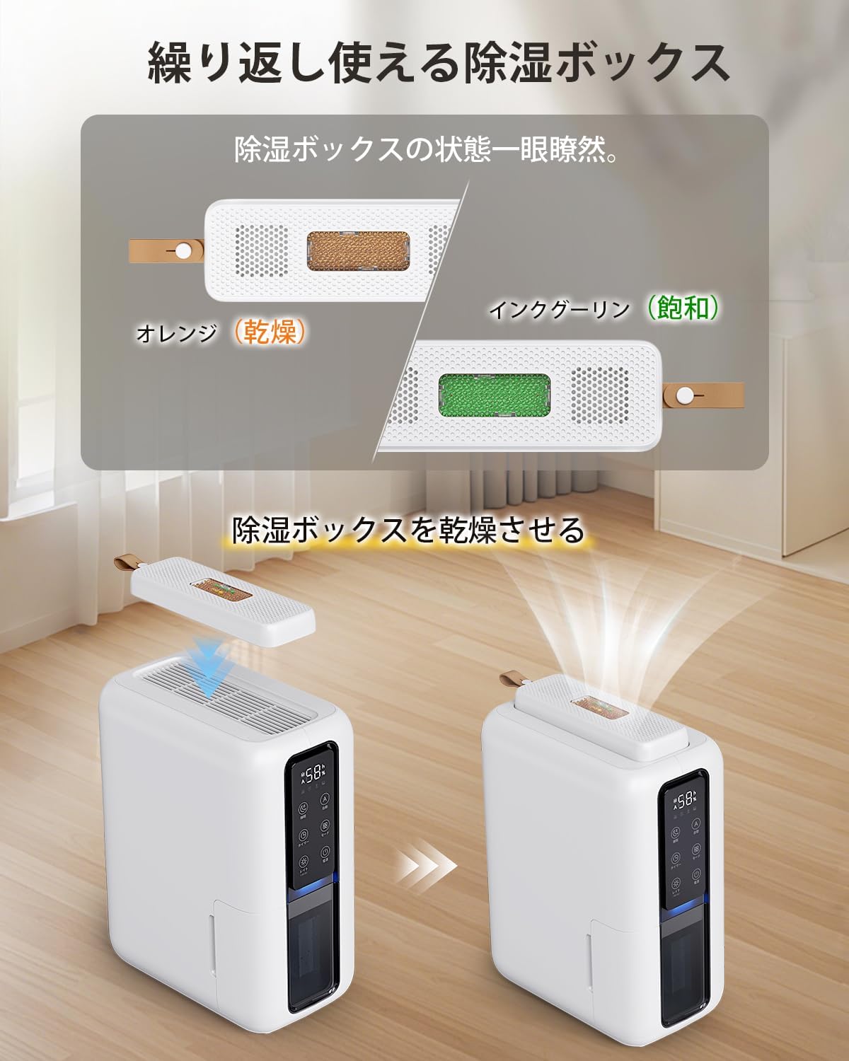 Boweer 除湿機 凝縮&物理吸湿の二重技術 無電源除湿ボックス装備 除湿器 2L大容量 タイマー付き 自動停止 強力除湿 部屋干し 湿気取り 衣類乾燥 カ レ/クローゼット 狭い空間向け ホワイト