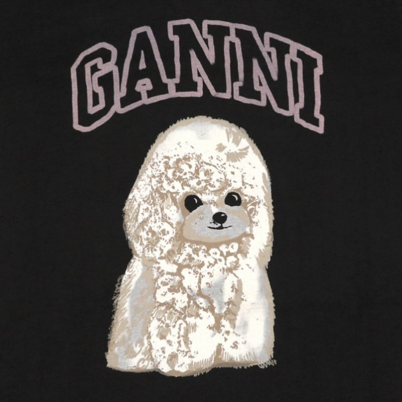 GANNI T4239 252 プードルロゴプリントベビーフィットレディース半袖Tシャツ