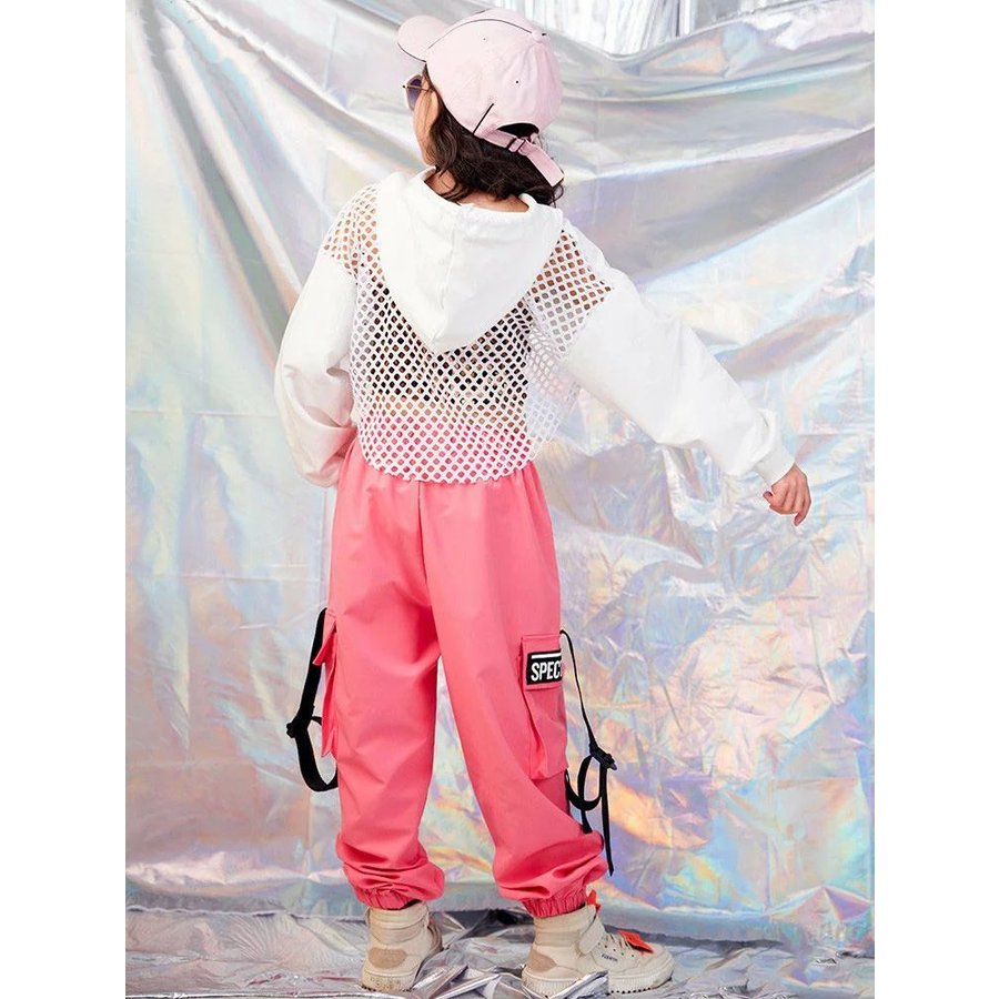 ダンス衣装 ショート丈 キッズダンス衣装 ガールズ パーカー 長袖 ヒップホップ 子供用 ジュニア ジャズダンス 女の子 へそ出し ダンスウェア メッシュトップス